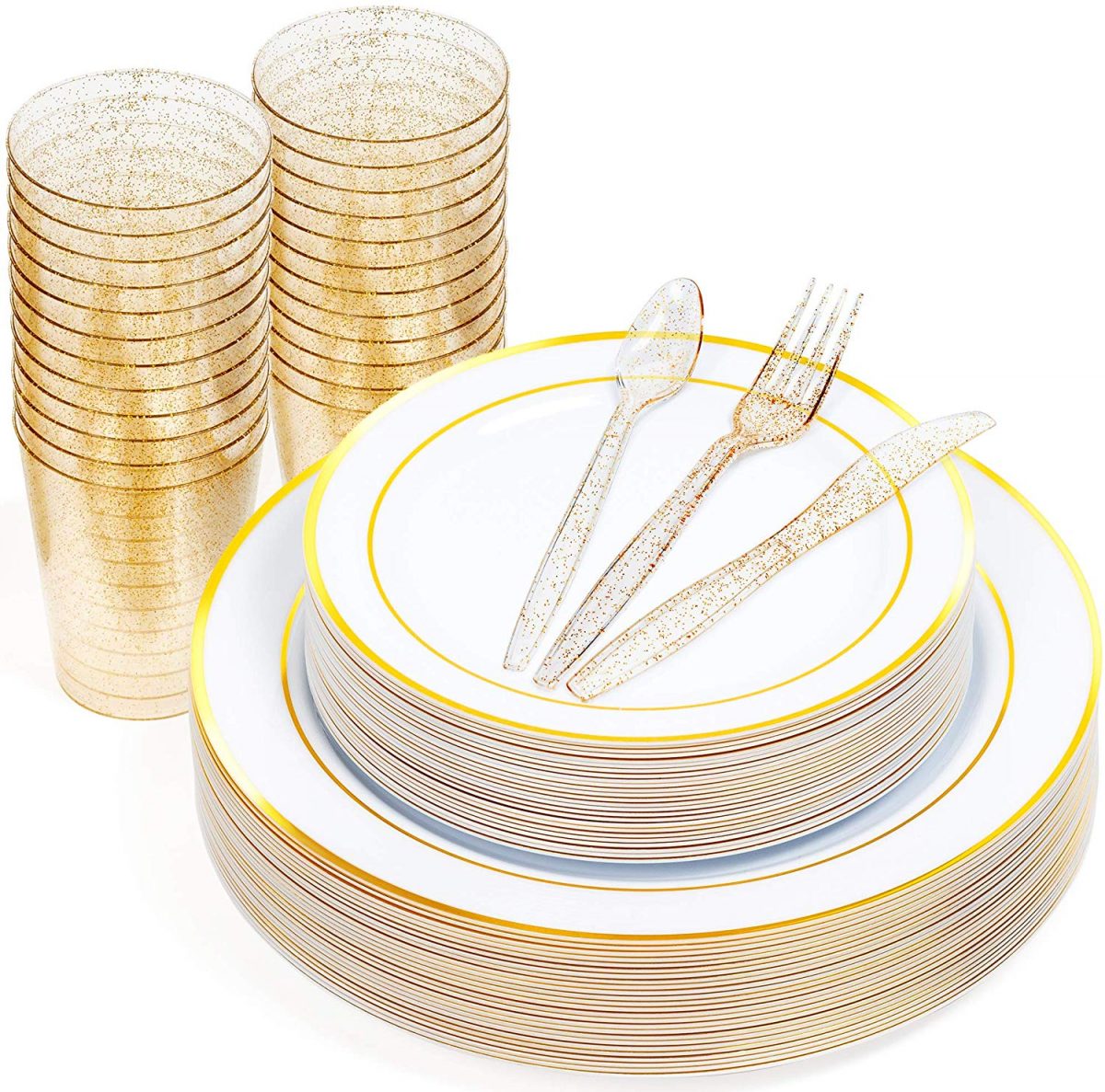 Stoviglie Eleganti In Cartone Blu E Bianco Per 30 Ospiti – Set Completo Con Piatti Piani, Piatti Da Torta, Tovaglioli E Bicchieri – Design Porcellana Vintage