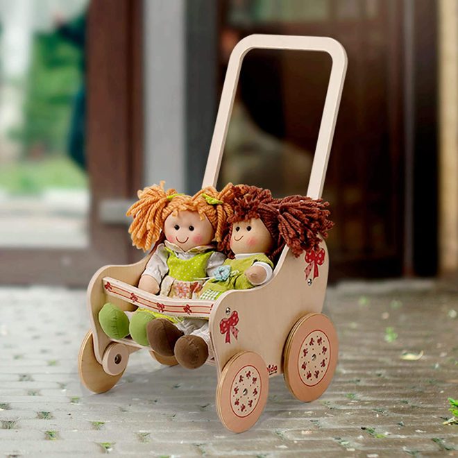 passeggino per bambole in legno